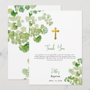 Carte De Remerciements Aquarelle Verdure Garçon fille Christening Baptême
