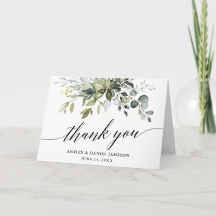 Carte De Remerciements Aquarelle Vert Calligraphie Mariage Plier