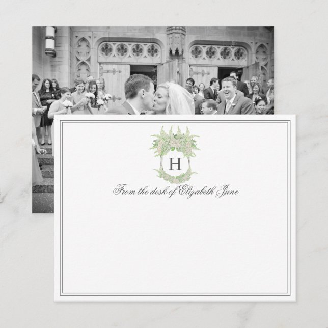 Carte De Remerciements Aquarelle vert et blanc Hydrangea Crest Photo (Devant / Derrière)