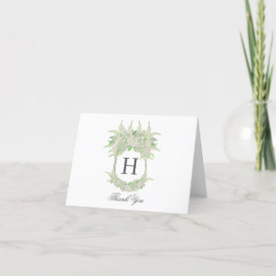 Carte De Remerciements Aquarelle vert et blanc Mariage de crête d'Hydrang