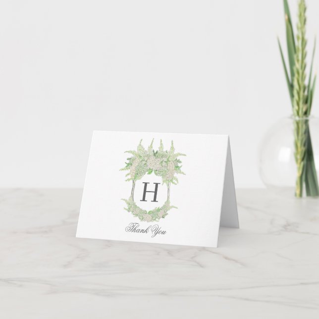 Carte De Remerciements Aquarelle vert et blanc Mariage de crête d'Hydrang (Devant)