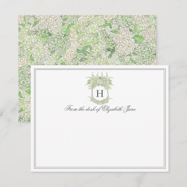 Carte De Remerciements Aquarelle vert et blanc Mariage de crête d'Hydrang (Devant / Derrière)