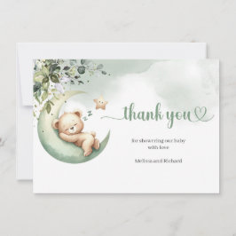 Carte De Remerciements Aquarelle vert et or sur l'ours lune