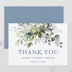 Carte De Remerciements Aquarelle Vert Mariage Dusty Blue