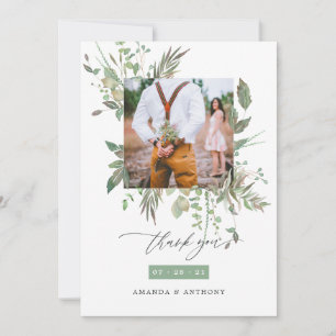Carte De Remerciements Aquarelle Vert Mariage Photo Collage