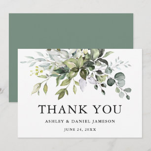 Carte De Remerciements Aquarelle Vert Mariage Sage Vert
