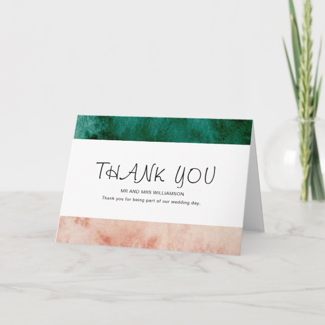 Carte De Remerciements Aquarelle Vert rose rose rose Formel Mariage moder (Devant)