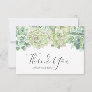 Carte De Remerciements Aquarelle verte botanique Mariage de succulents