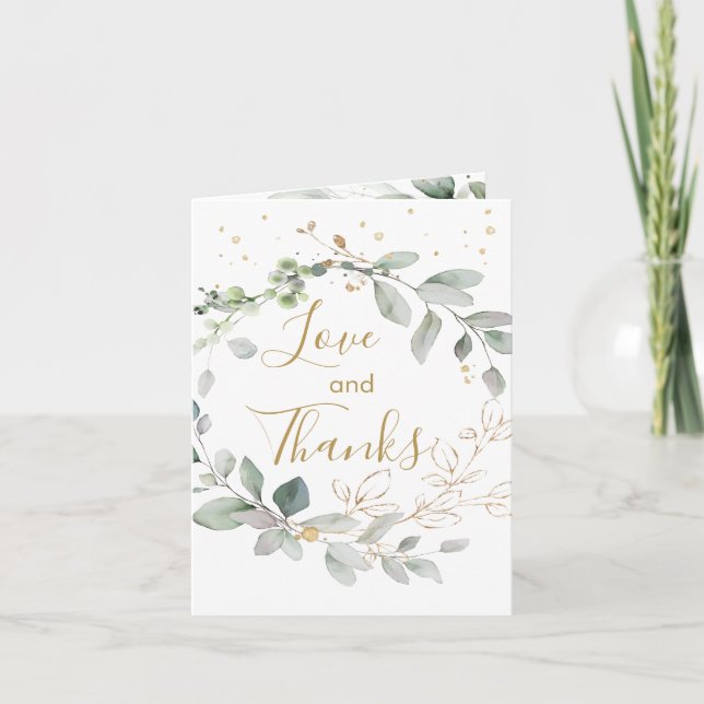 Carte De Remerciements Aquarelle verte, feuilles d'orCarte de remerciemen (Devant)