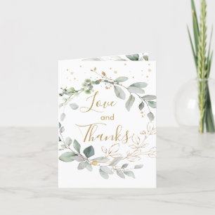 Carte De Remerciements Aquarelle verte, feuilles d'orCarte de remerciemen