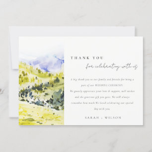 Carte De Remerciements Aquarelle verte Jaune Campagne Hills Mariage