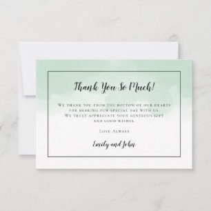 Carte De Remerciements Aquarelle verte Mint Mariage photo Script noir