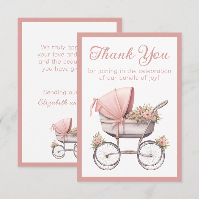 Carte De Remerciements Aquarelle vintage Baby shower de transport pour bé (Devant / Derrière)
