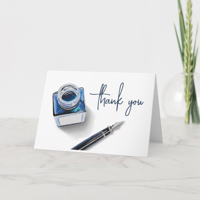 Carte De Remerciements Aquarelle Vintage Encre bouteille & Fontaine stylo (Devant)
