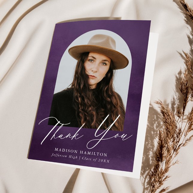 Carte De Remerciements Aquarelle violet Arc Photo Graduation (Créateur téléchargé)