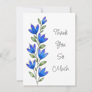 Carte De Remerciements Aquarelle Violet Bleu, Tige Florale au Stylo & Enc