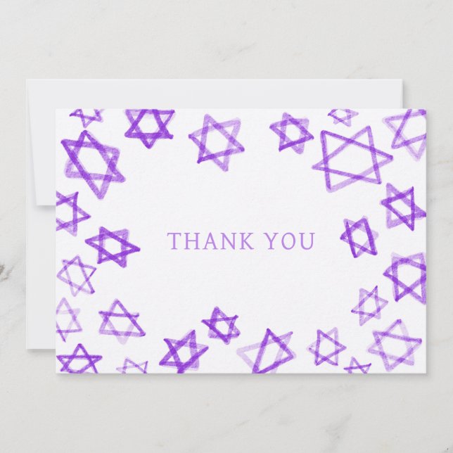 Carte De Remerciements Aquarelle violet étoile de David Bar Bat mitzvah (Devant)