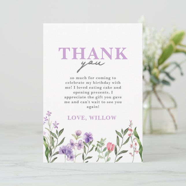 Carte De Remerciements Aquarelle violet Fleur sauvage (Debout devant)
