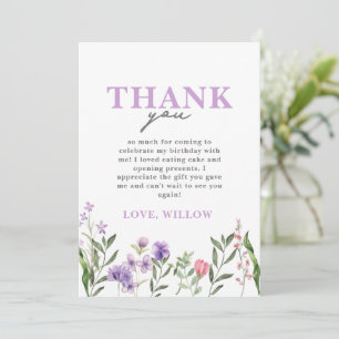 Carte De Remerciements Aquarelle violet Fleur sauvage