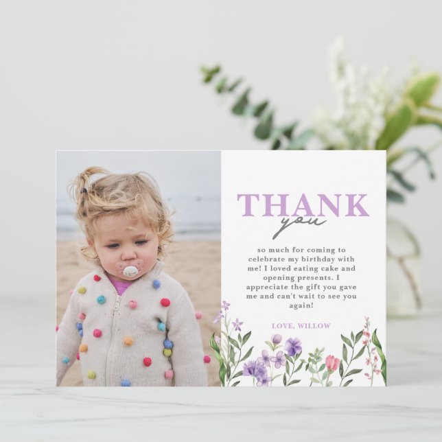 Carte De Remerciements Aquarelle violet Fleur sauvage (Debout devant)