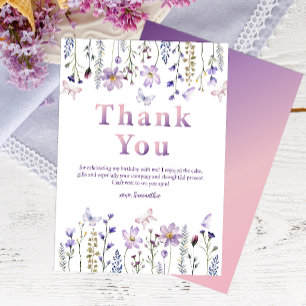 Carte De Remerciements Aquarelle violet Fleur sauvage Garden Girl