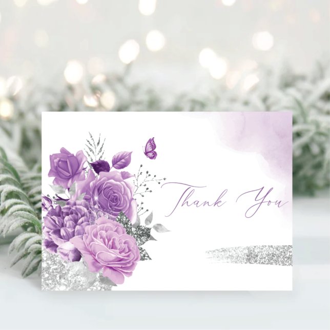 Carte De Remerciements Aquarelle violette moderne Floral Baby Girl Douche (Créateur téléchargé)