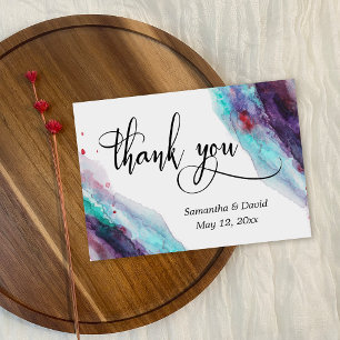 Carte De Remerciements Aquarelle violette rouge Aqua Artsy Abstrait
