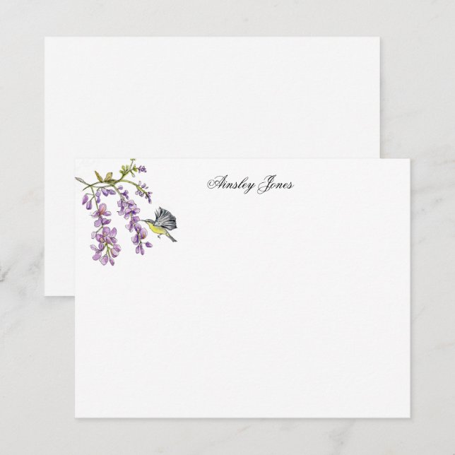 Carte De Remerciements Aquarelle violette Wisteria floral plat (Devant / Derrière)