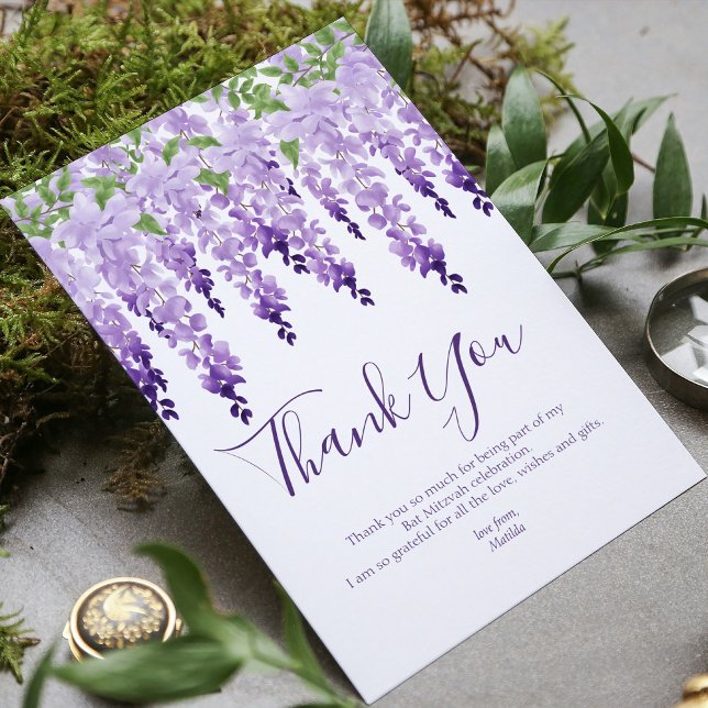 Carte De Remerciements Aquarelle Wisteria | BAT MITZVAH (Créateur téléchargé)