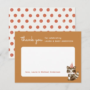 Carte De Remerciements Aquarelle Woodland Racoon Polka Dot Baby shower