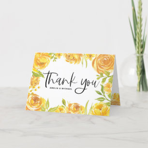Carte De Remerciements Aquarelle Yellow Roses et Peonies Mariage