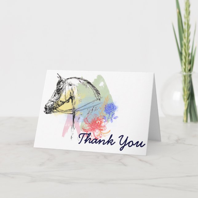Carte De Remerciements Aquarelles de la tête de cheval (Devant)