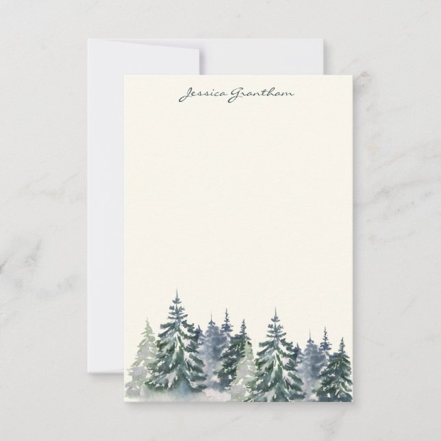 Carte De Remerciements Aquarelles élégantes Arbres Forêt Vert Nom personn (Devant)