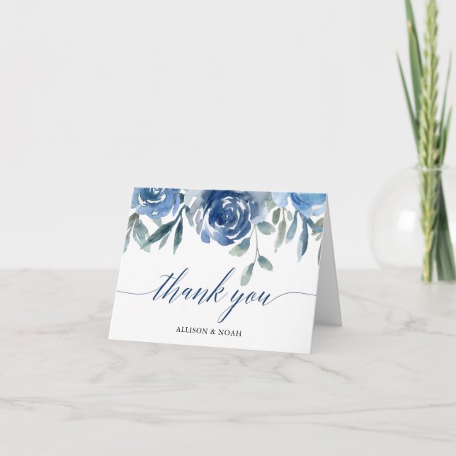 Carte De Remerciements Aquarelles florale bleu marine élégante (Devant)
