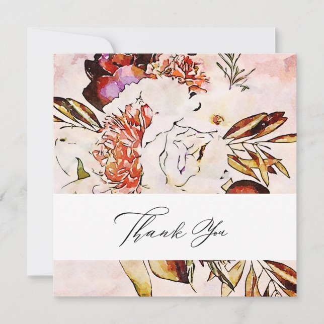 Carte De Remerciements *~* AR15 Floral - QR PHOTO Elégant Mariage d'art (Devant)