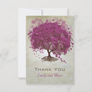 Carte De Remerciements Arbre à feuilles de coeur violet Mariage Remerciem