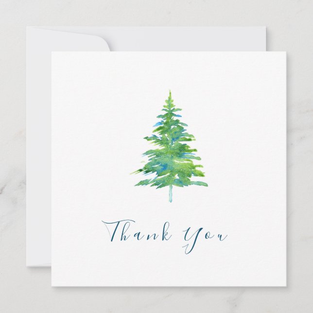 Carte De Remerciements Arbre à pin bleu vert (Devant)