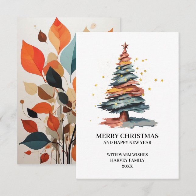 Carte De Remerciements Arbre Art Joyeux Noël (Devant / Derrière)