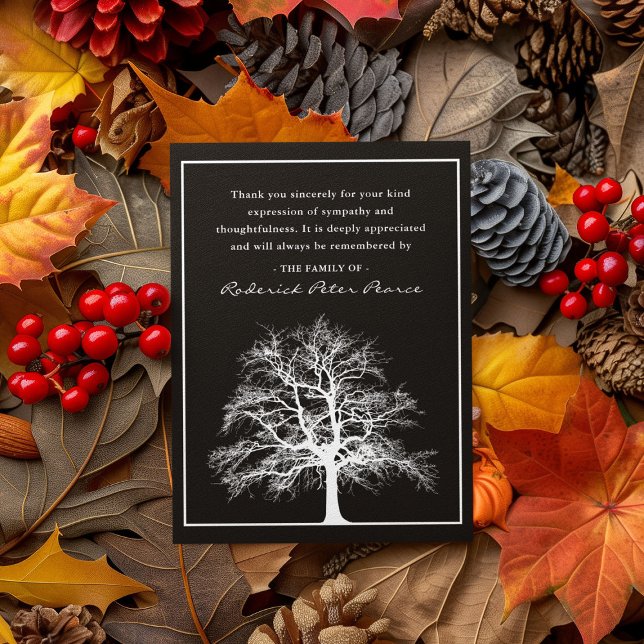 Carte De Remerciements Arbre commémoratif élégant | Remerciement funérair (Créateur téléchargé)