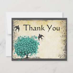 Carte De Remerciements Arbre de l'amour de feuille de coeur vert médiéval