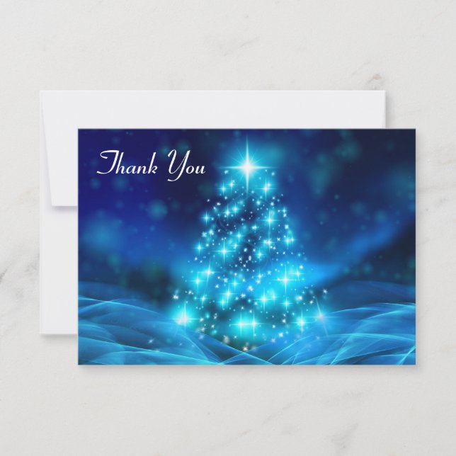 Carte De Remerciements Arbre de Noël bleu électrique moderne (Devant)