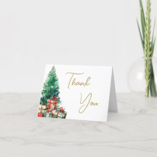 Carte De Remerciements Arbre de Noël Elegant Gold Script Business