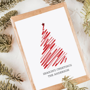 Carte De Remerciements Arbre de Noël Rouge Ligne simple brosse Élégante