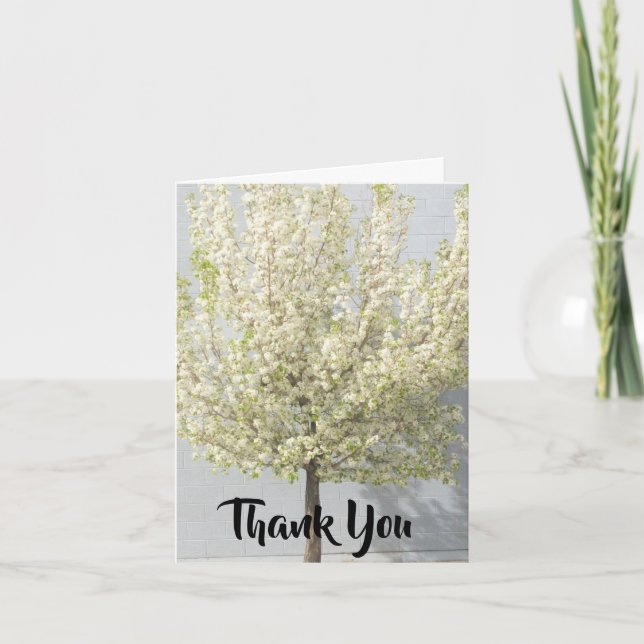 Carte De Remerciements Arbre de remplissage des fleurs de printemps blanc (Devant)