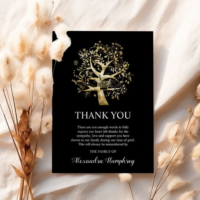 Carte De Remerciements Arbre d'or de la vie | Sympathy Funeral Grief (Créateur téléchargé)