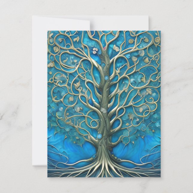 Carte De Remerciements Arbre floral bleu complexe de la vie Graphique (Devant)