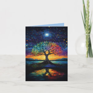 Carte De Remerciements Arbre lunaire de vie bleu Abstrait arc-en-ciel