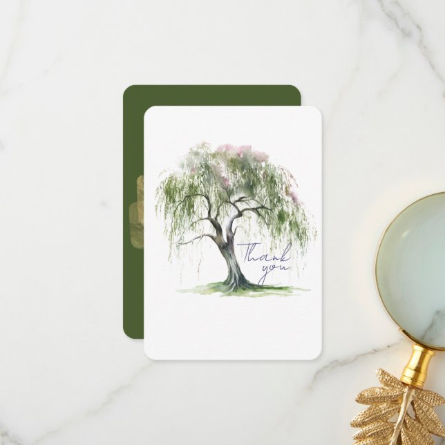 Carte De Remerciements Arbre minimal de saule pleureur de l'ère Régence (Devant/Arrière en situation)