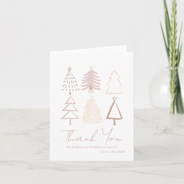 Carte De Remerciements Arbres de Noël Boho Rose Poussiéreux Anniversaire (Devant)