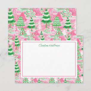 Carte De Remerciements Arbres de Noël rose et vert Preppy Personnalisés